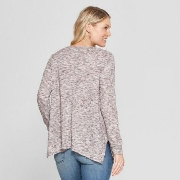 KNOX ROSE Size X-Large Gray Marled Waffle Knit Long Sleeve Embroidered Top Boho - Picture 9 of 9